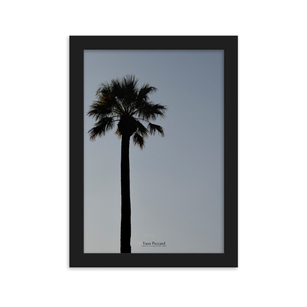 Silhouette d'un palmier sur fond de ciel crépusculaire dans le poster "Tropicale" de Yann Peccard.