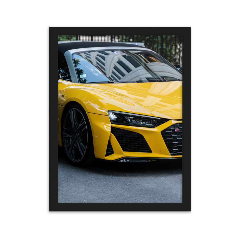 Poster de la photographie "Audi R8 V10 N02", mettant en scène une Audi R8 de dernière génération de couleur jaune.