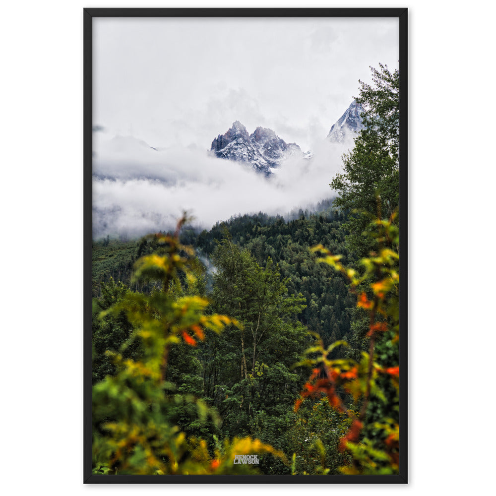 Photographie '2 mondes' par Henock Lawson, illustrant la rencontre entre une forêt luxuriante et des montagnes enneigées, symbolisant l'harmonie naturelle.