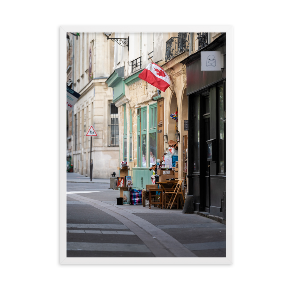 Photographie de rue à Paris avec divers objets disposés comme dans un vide-grenier.