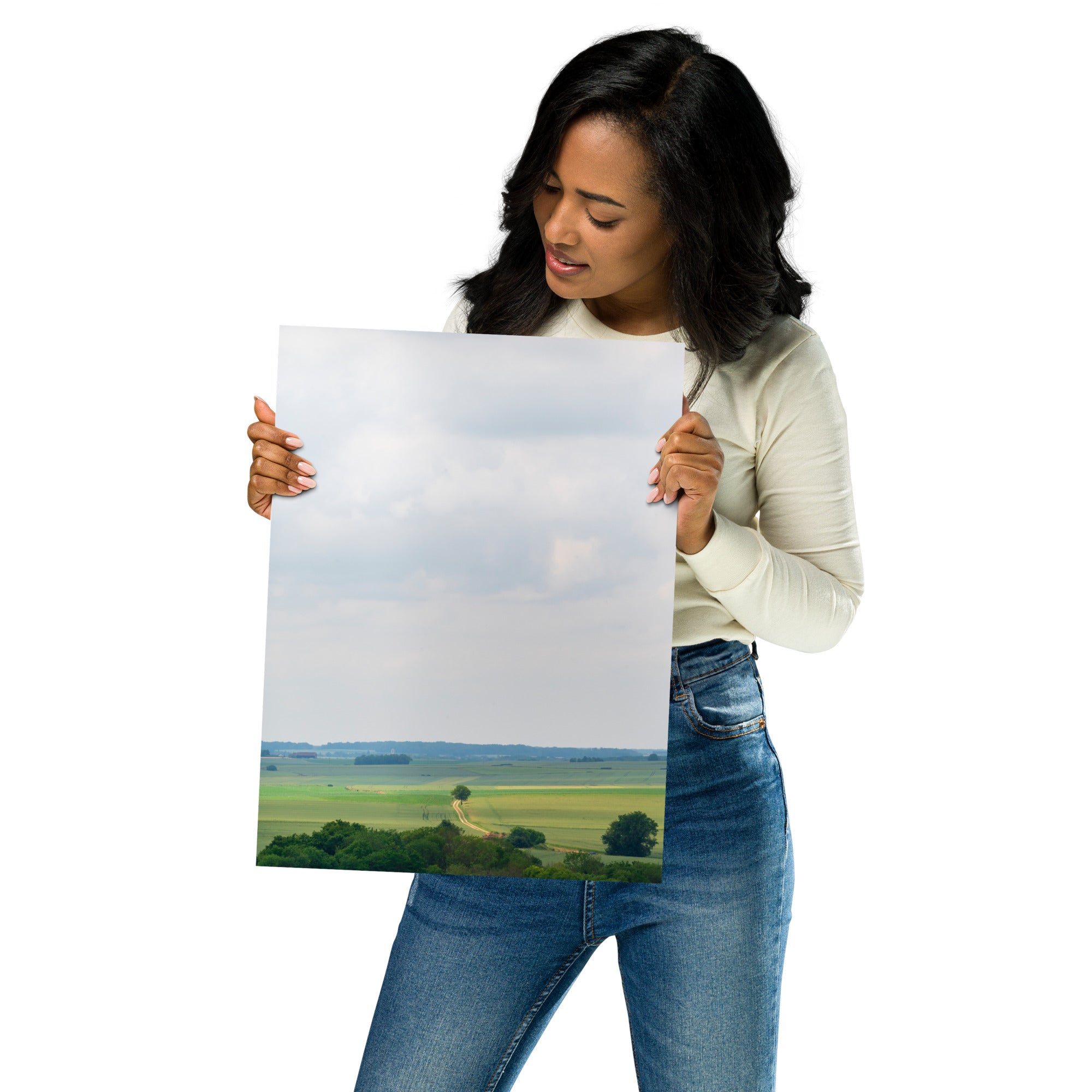 Poster 'Provins' présentant une photographie d'un paysage français, un champ et une forêt au loin, vue depuis le sommet du château de Provins.