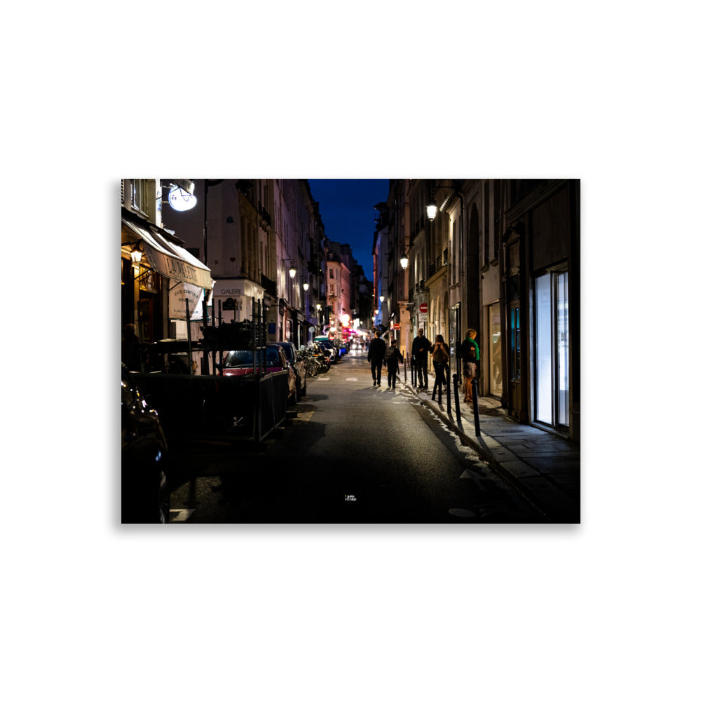 Affiche photo de paris la nuit dans une rue touristique