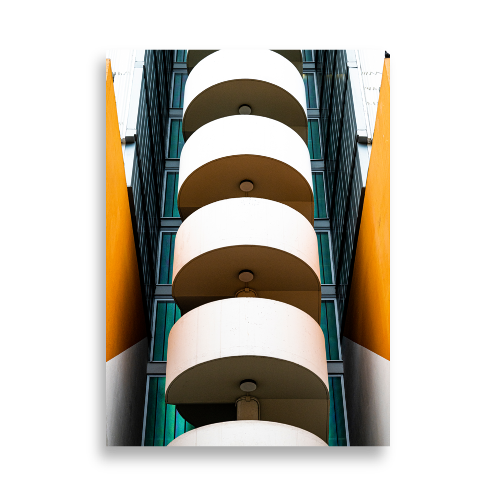 Poster de photographie "Tourbillon", présentant un escalier d'architecture moderne conçu par Jean-Claude Jallat et Michel Proux.