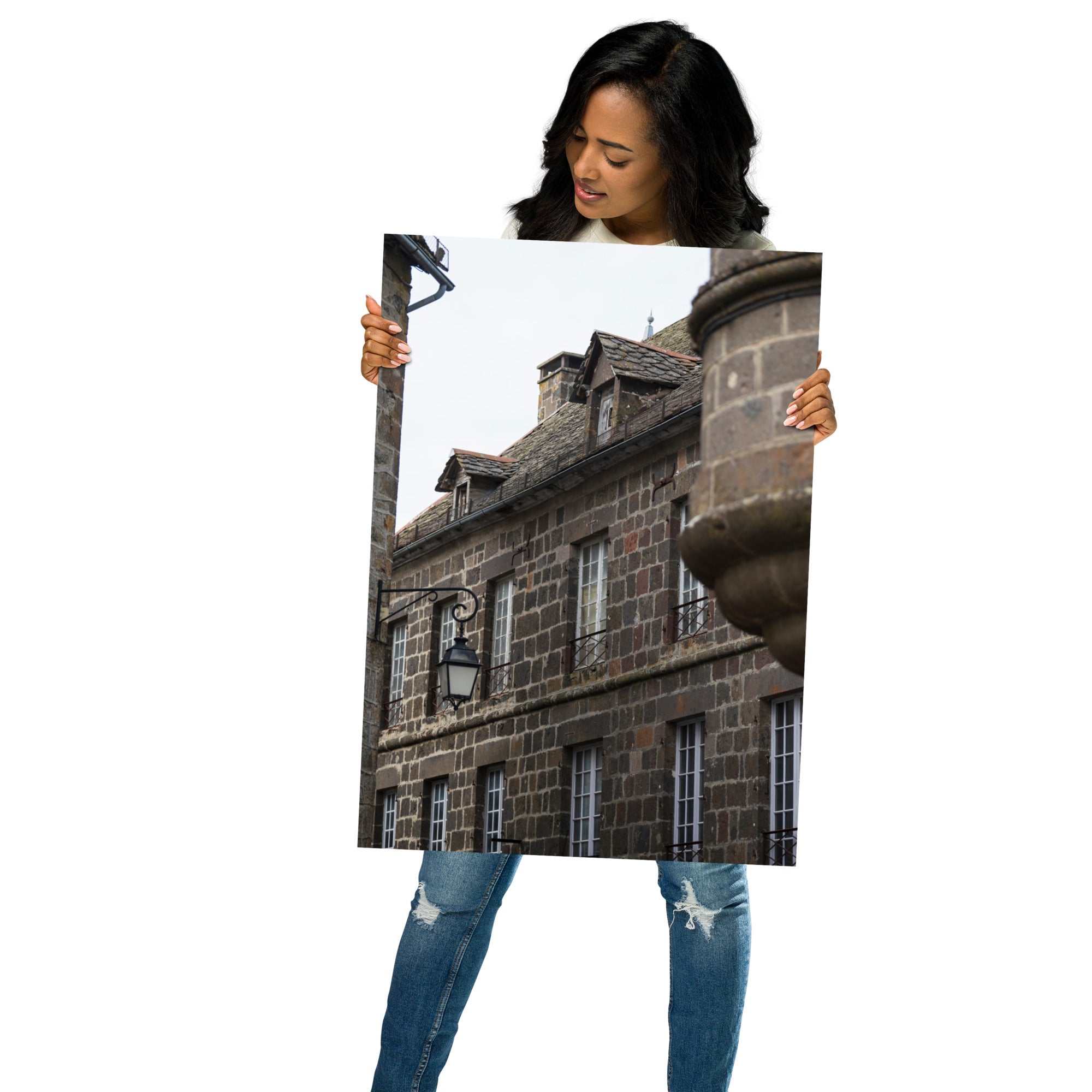 Poster 'Salers N02' présentant une photographie d'un bâtiment ancien dans la rue des Templiers à Salers.