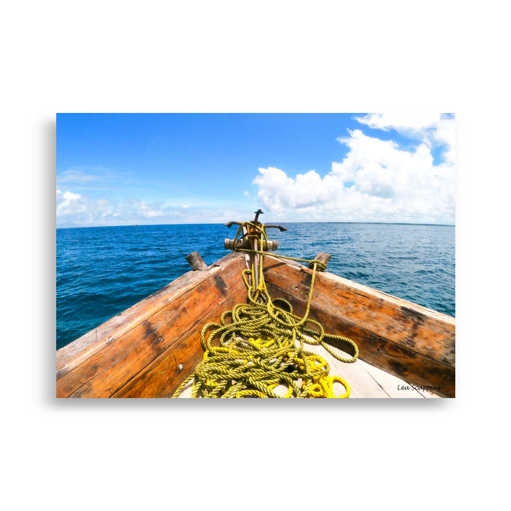 Poster "Indian Ocean" par Léa Scappini montrant une barque traditionnelle sur des eaux turquoises.