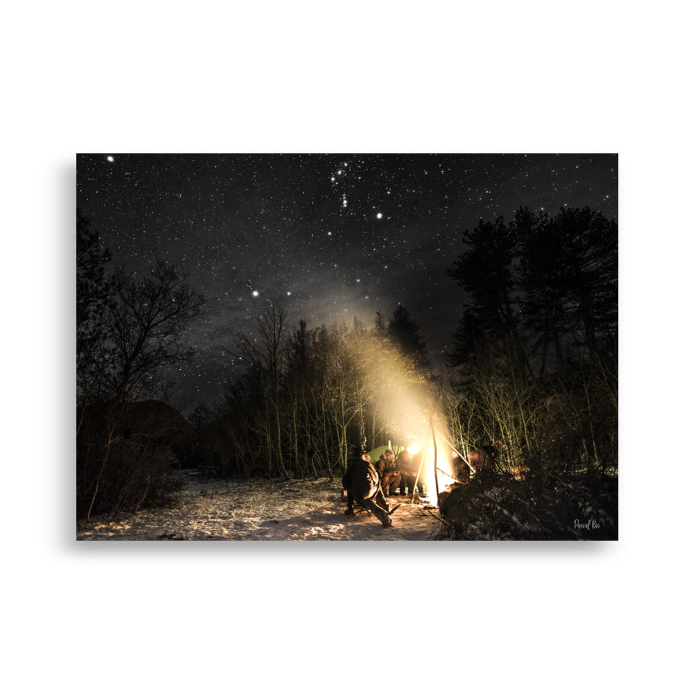 Posters nature paysage de nuit et des étoiles avec un feu de camp
