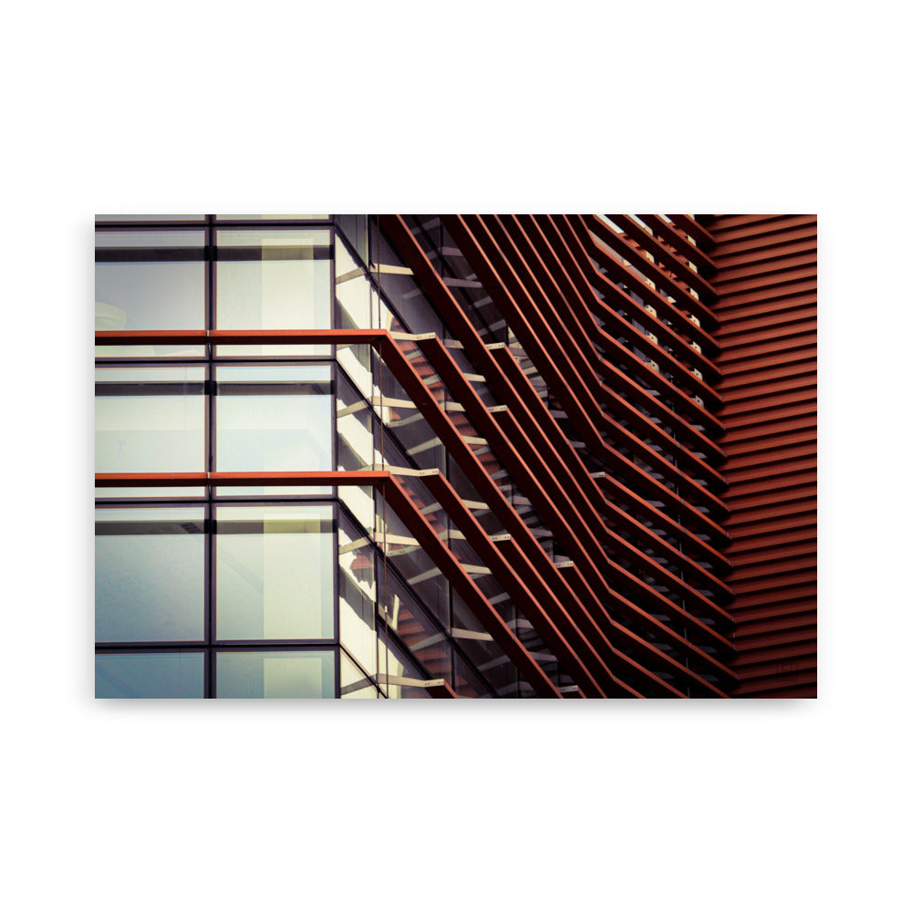 Photographie "Jeux de perfections" par Hadrien Geraci, architecture contemporaine avec lignes d'acier rouge