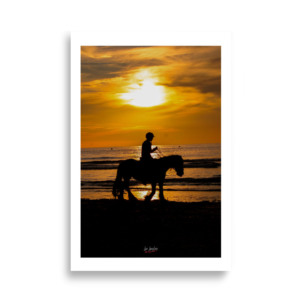 Poster d'un coucher de soleil avec un cheval