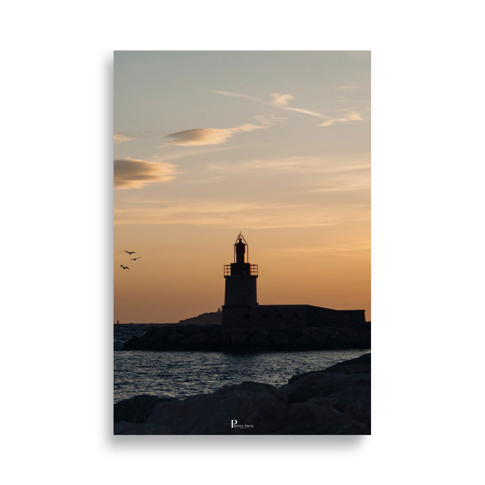 Posters Coucher de soleil, phare à Sanary sur mer