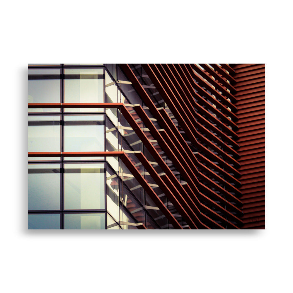 Photographie "Jeux de perfections" par Hadrien Geraci, architecture contemporaine avec lignes d'acier rouge