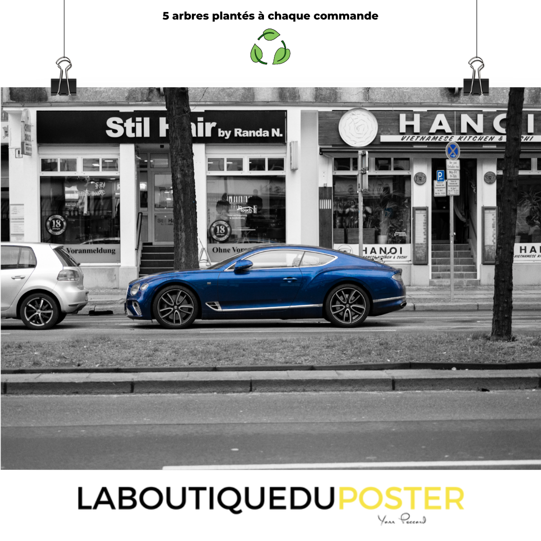 Poster mural - Bentley continental – Photographie de voiture – Poster photo, poster XXL, Photo d’art, photographie murale et des posters muraux des photographies de rue unique au monde. La boutique de posters créée par un Photographe français.