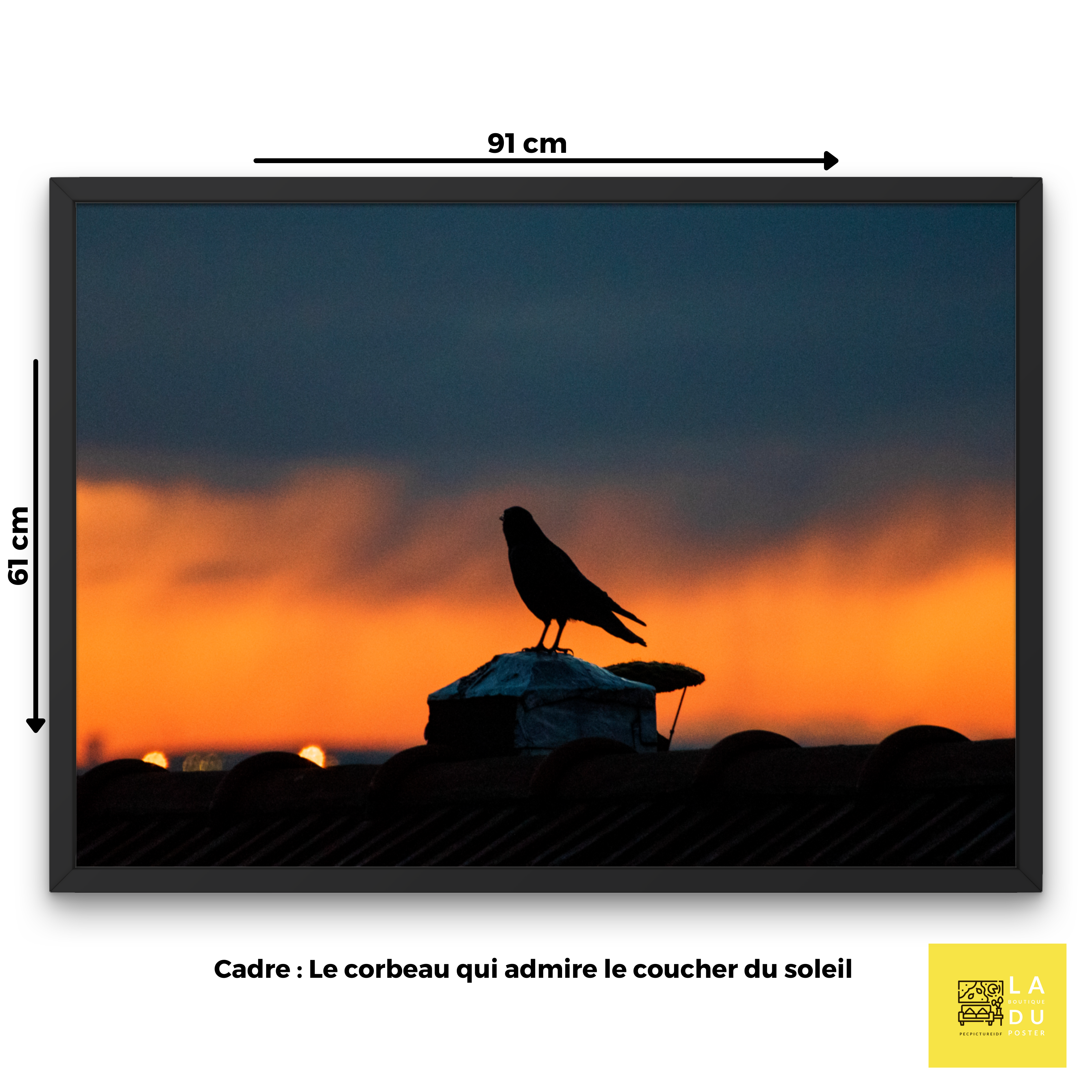 Le corbeau au coucher du soleil - Poster encadré Tirage limité - La boutique du poster Français