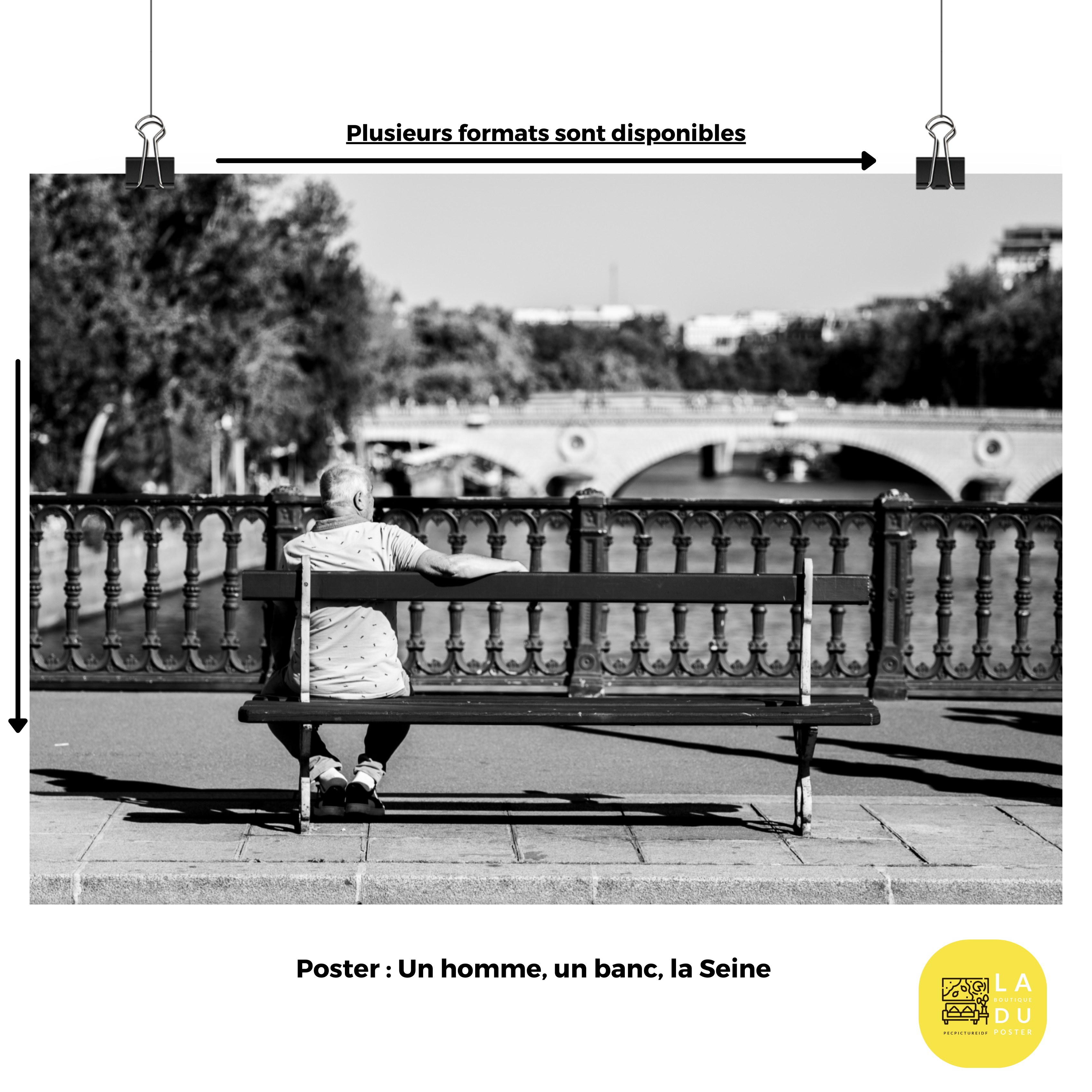 Poster mural - Un homme, un banc, la Seine – Photographie de rue en noir et blanc – Poster photo, poster XXL, photographie murale et des posters muraux unique au monde. La boutique de posters créée par Yann Peccard un Photographe français.