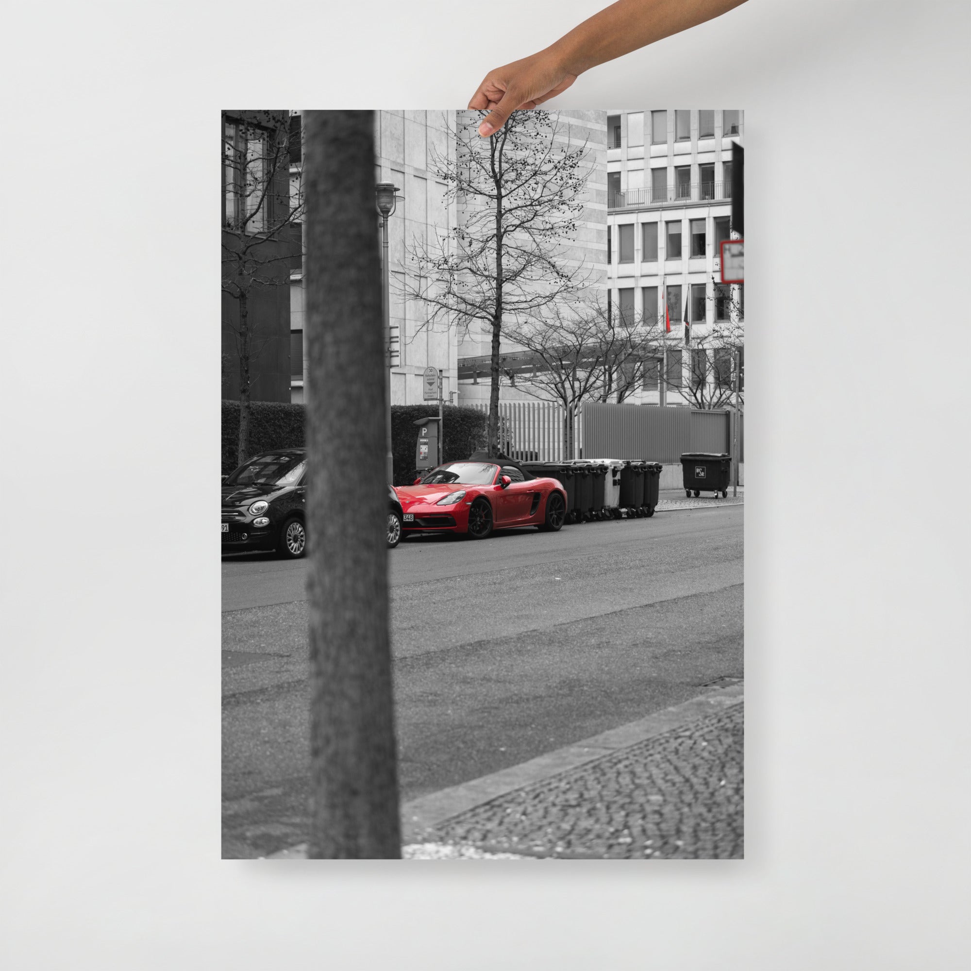 Poster mural - Porsche Cayman rouge – Photographie de voiture de sport – Poster photo, poster XXL, photographie murale et des posters muraux unique au monde. La boutique de posters créée par Yann Peccard un Photographe français.