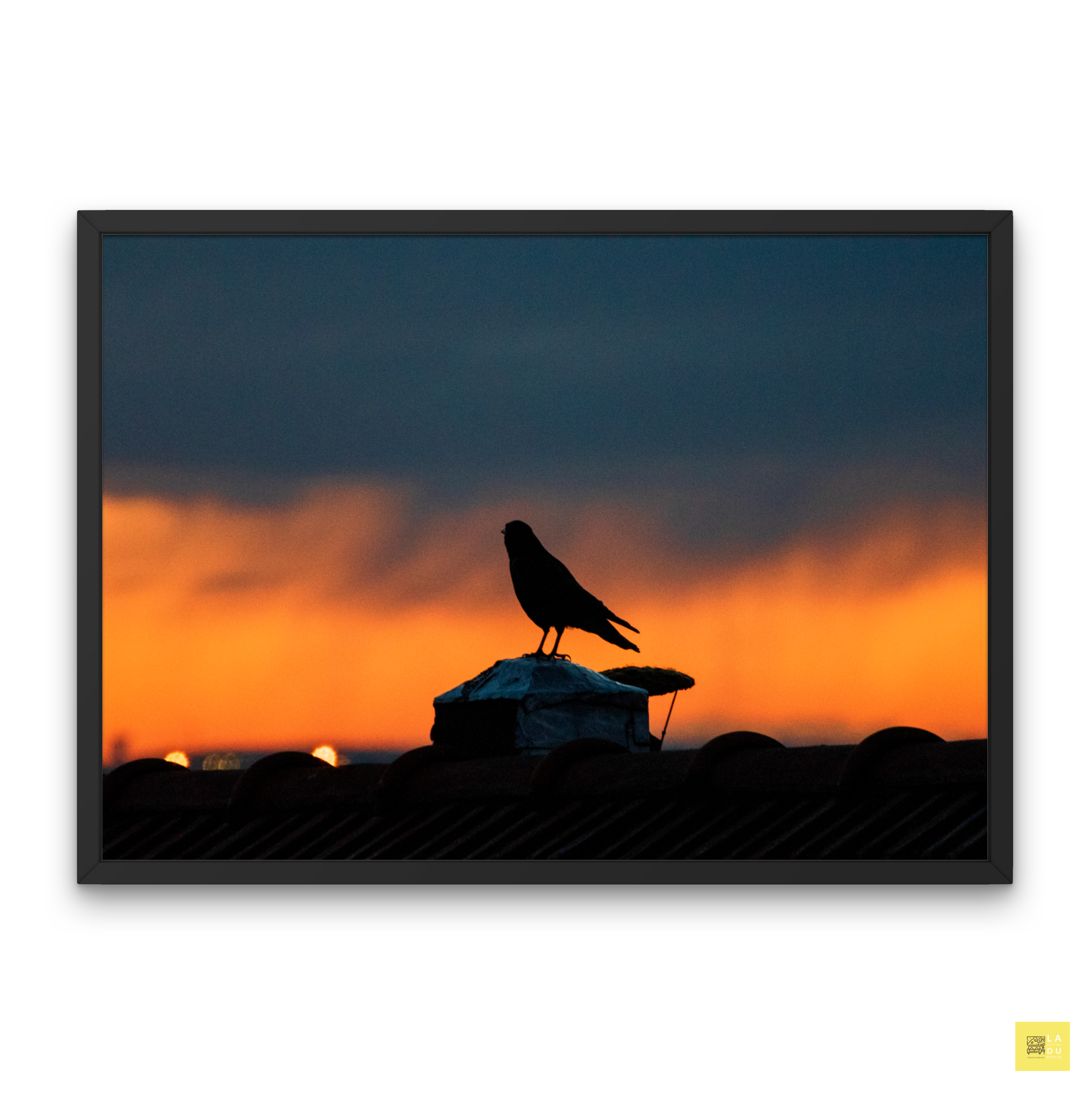 Le corbeau au coucher du soleil - Poster encadré Tirage limité - La boutique du poster Français